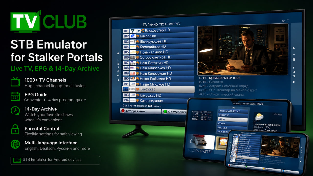 Клиентский портал TVClub в STB Emulator на Android