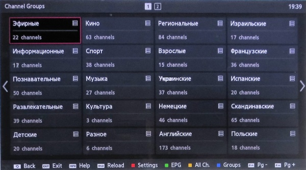 Список групп каналов в приложении Smart IPTV.
