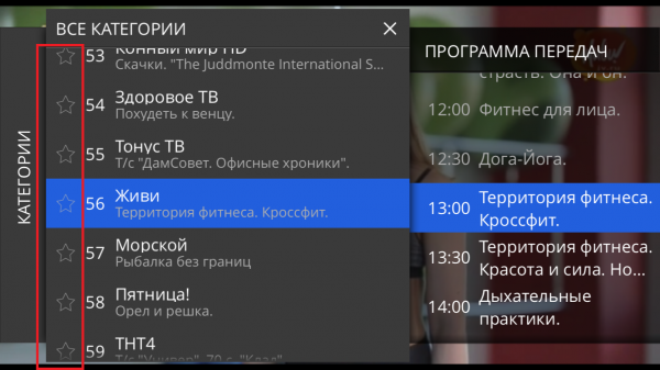 Отметка каналов звездой.