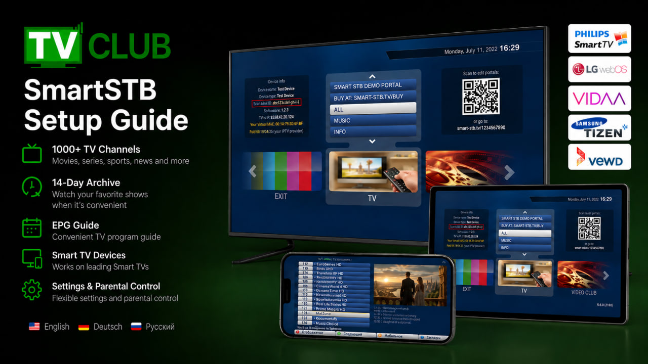 Smart STB: меню просмотра ТВ после подключения портала TVClub.
